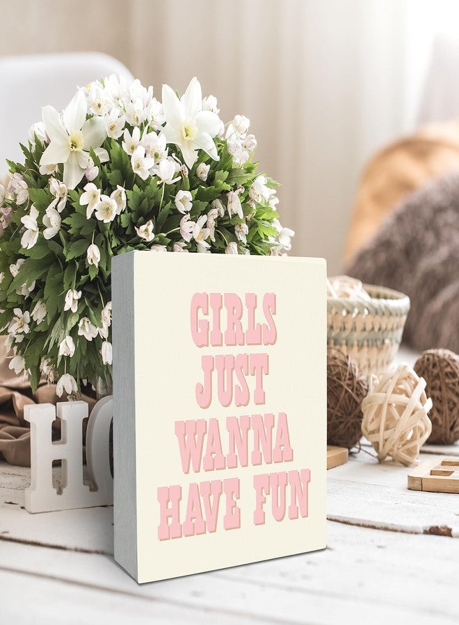 SRADMO Girls Just Wanna Have Fun Pink Wood Box Sign Desk Decor,Inspirational Preppy Wooden Block Box Sign Decoration for Girls Room Dorm Shelf Table Decor - Image 2